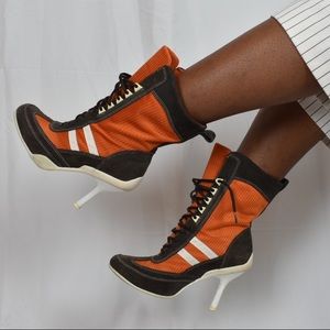 Orange White and Brown Urban Sneaker Heel Bootie